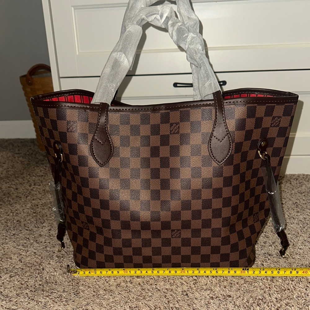 Brown Checkered Tote Bag
